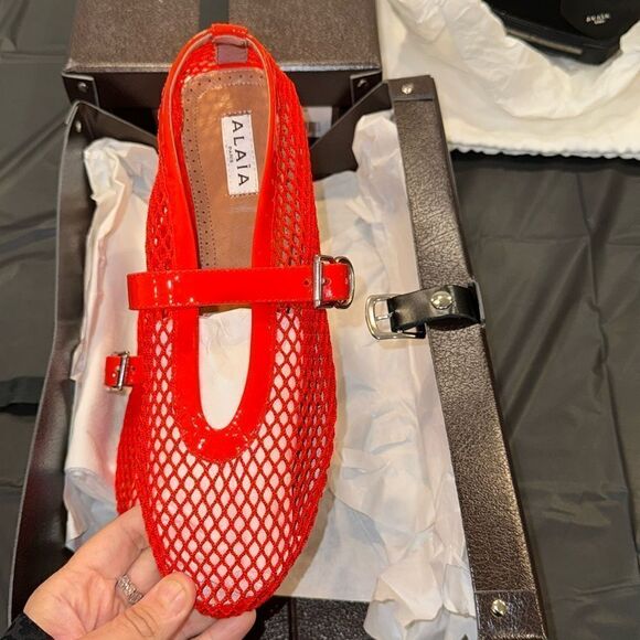 Alaïa mesh fishnet orange sanguine red flats - Picture 1 of 4
